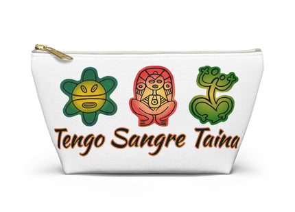 Tengo Sangre Taína Accessory Pouch — Taino Hieroglyphics design cosmetic T-Bottom Bag (white)