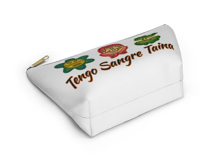 Tengo Sangre Taína Accessory Pouch — Taino Hieroglyphics design cosmetic T-Bottom Bag (white)
