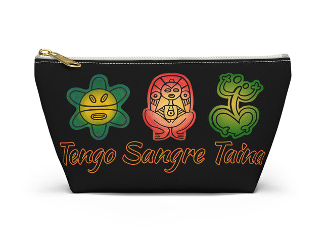 Tengo Sangre Taína Accessory Pouch — Taino Hieroglyphics design cosmetic T-Bottom Bag