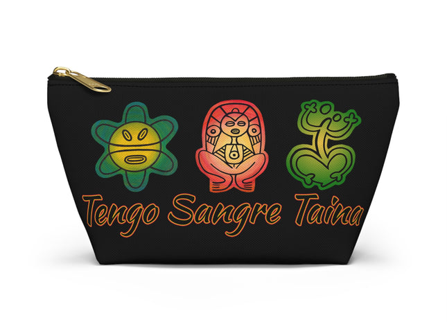 Tengo Sangre Taína Accessory Pouch — Taino Hieroglyphics design cosmetic T-Bottom Bag