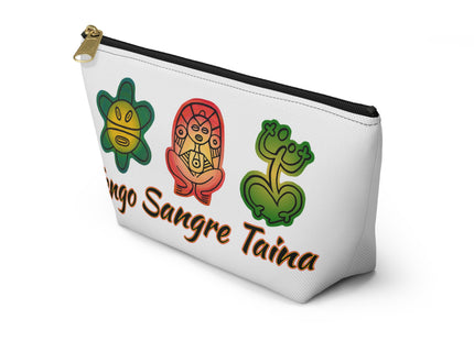 Tengo Sangre Taína Accessory Pouch — Taino Hieroglyphics design cosmetic T-Bottom Bag (white)