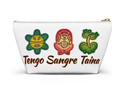 Tengo Sangre Taína Accessory Pouch — Taino Hieroglyphics design cosmetic T-Bottom Bag (white)