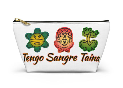 Tengo Sangre Taína Accessory Pouch — Taino Hieroglyphics design cosmetic T-Bottom Bag (white)