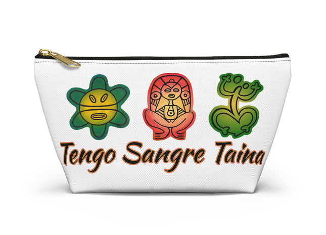 Tengo Sangre Taína Accessory Pouch — Taino Hieroglyphics design cosmetic T-Bottom Bag (white)